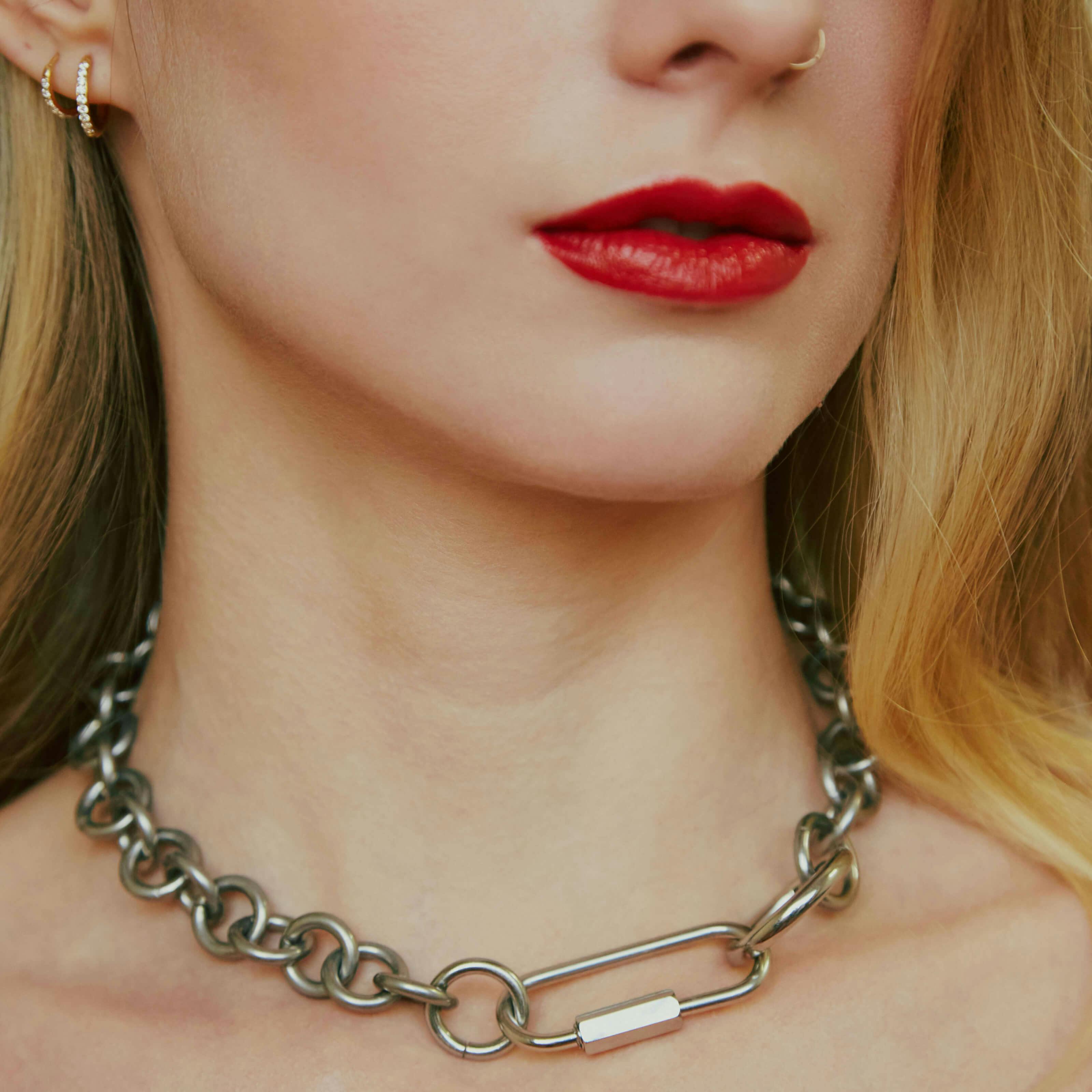 Bubble Lock Necklace (Silver) on model