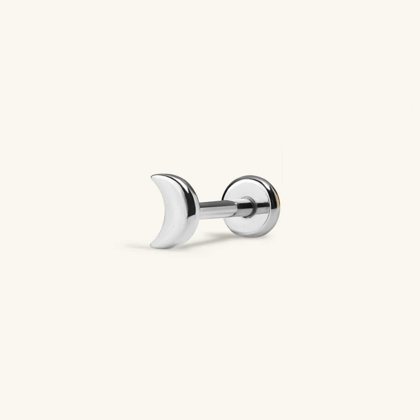 Classic Moon Push Pin Flat Back Earring (Titanium - Silver)