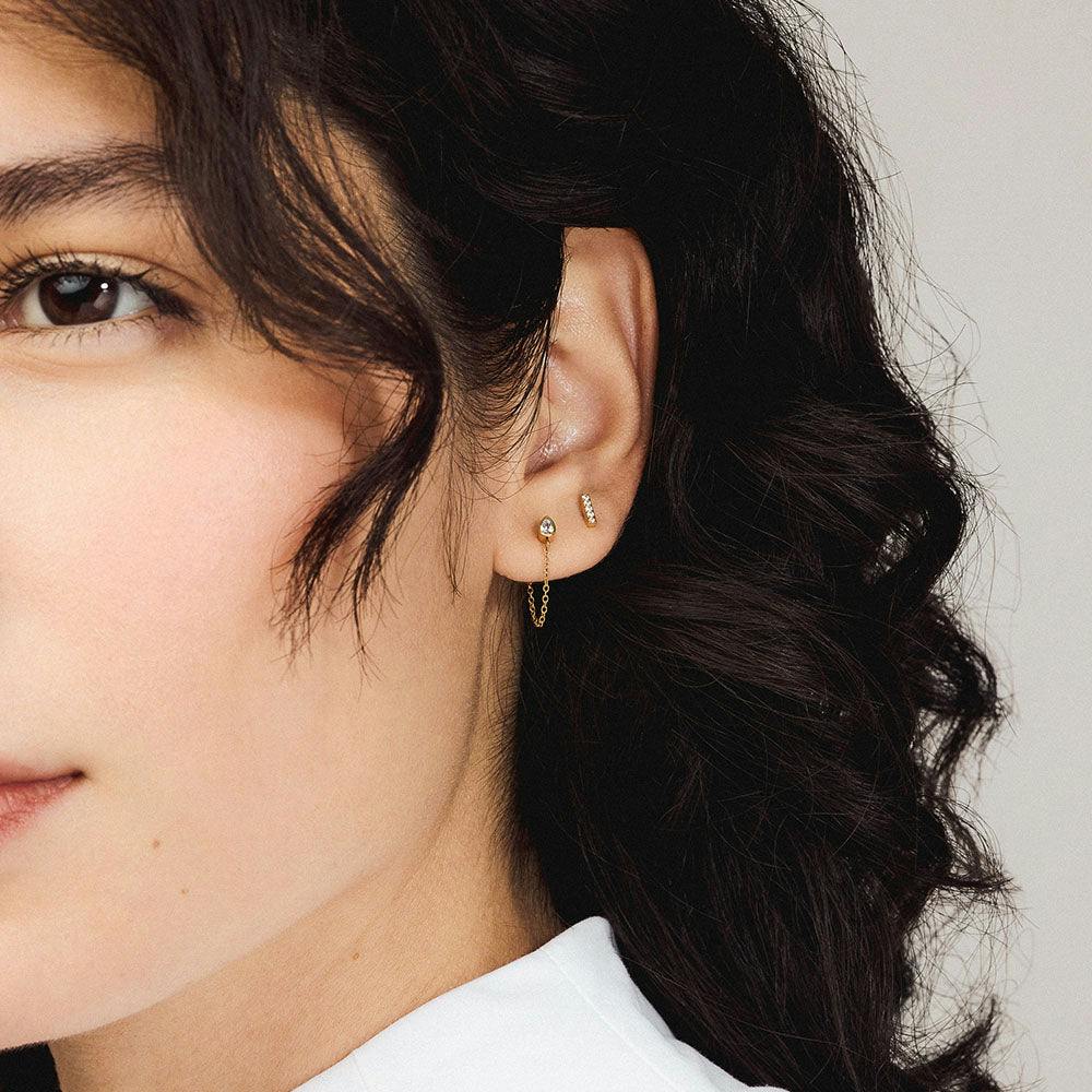 Colette Nap Earring and Pave Bar Nap Earring in Gold on model