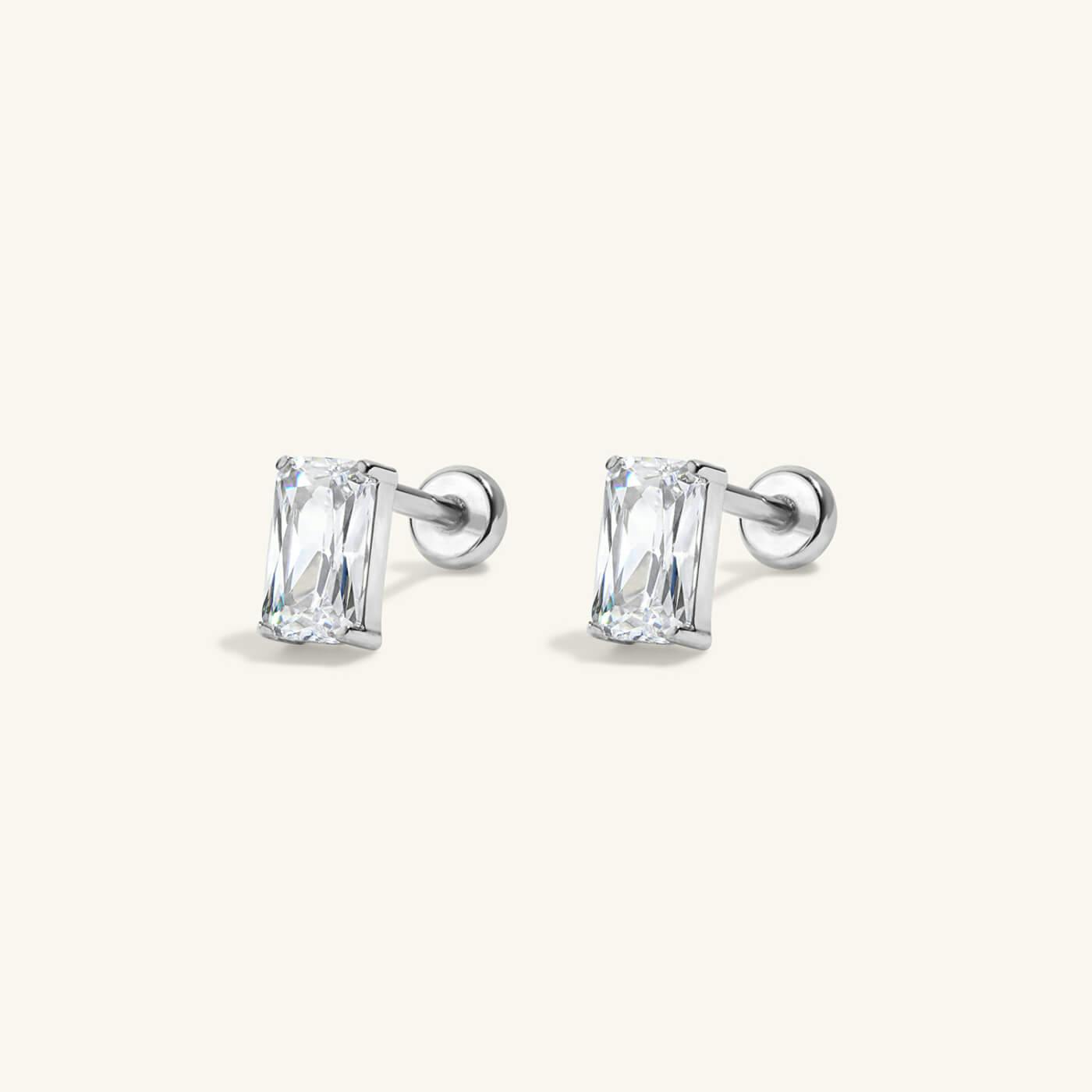 Mini Celestial Crystal Emerald Cut Nap Earrings - Silver