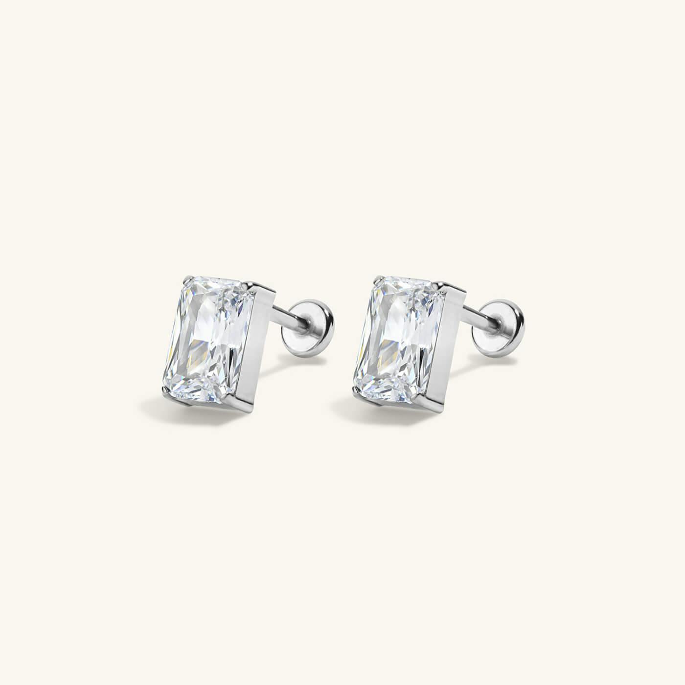 Celestial Crystal Emerald Cut Nap Earrings - Silver