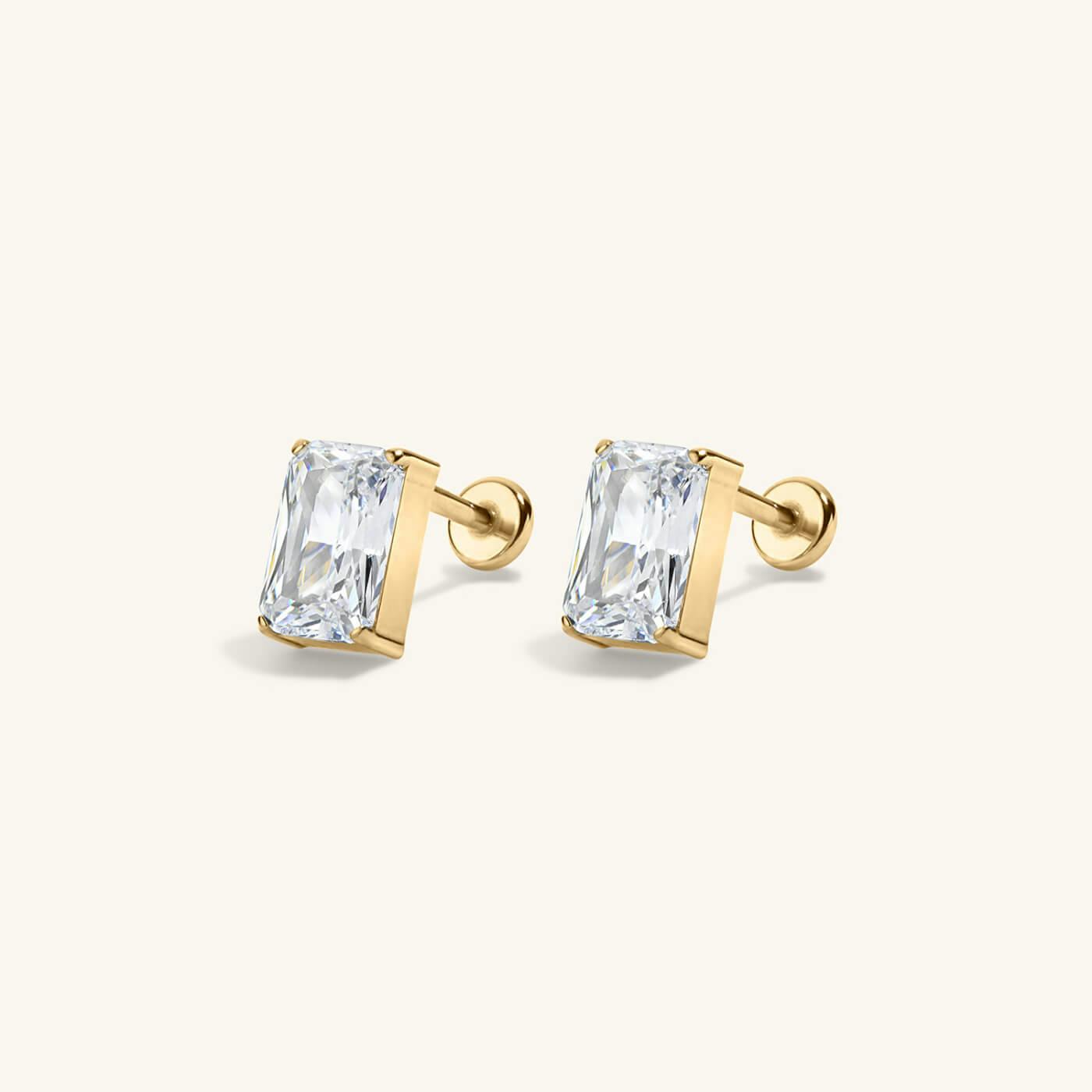 Celestial Crystal Emerald Cut Nap Earrings - Gold
