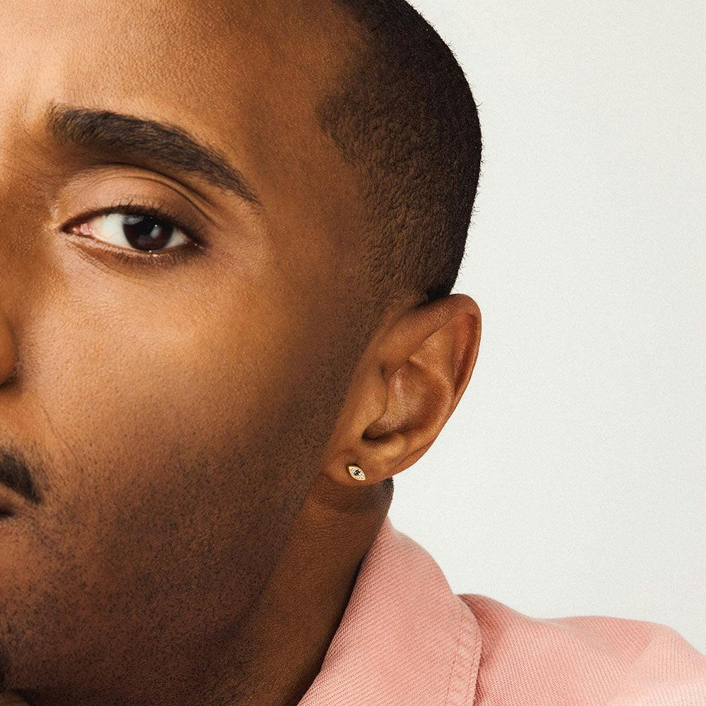 Evil Eye Push Pin Flat Back Earring in Gold on model