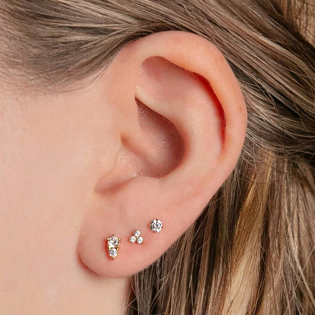 Goddess Nap Earrings Trio (Gold) on model