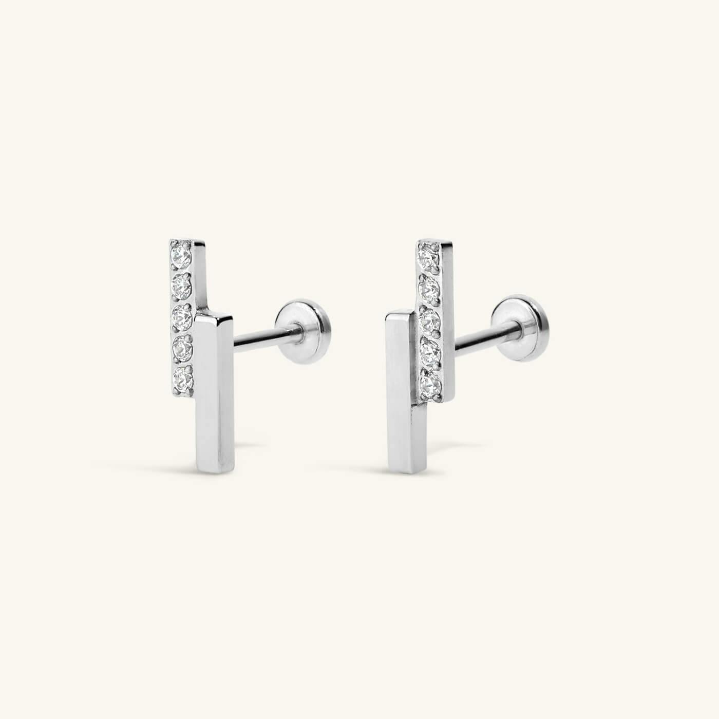 Pave Lightning Bar Nap Earrings - Silver