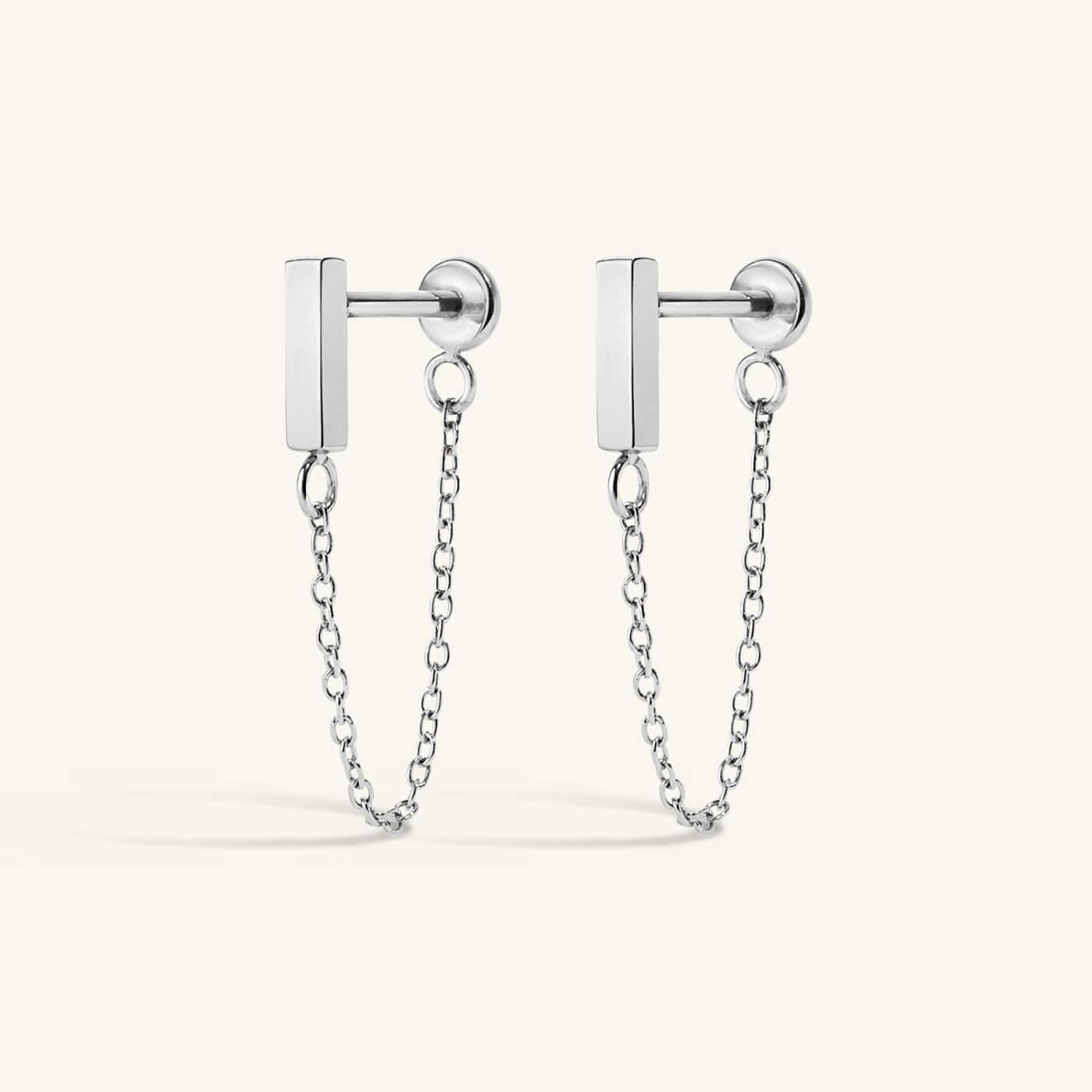 Little Bar Chain Nap Earrings - Silver