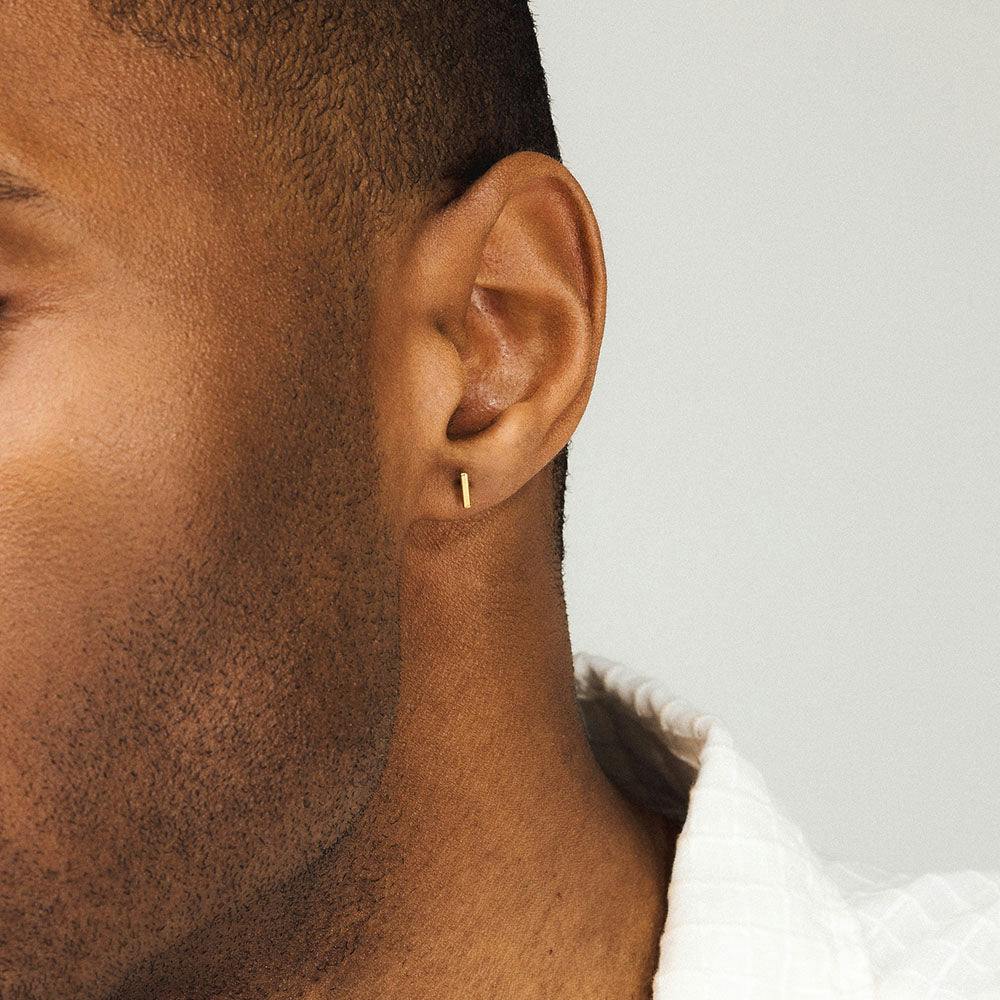 Little Bar Push Pin Flat Back Earring in Gold on model