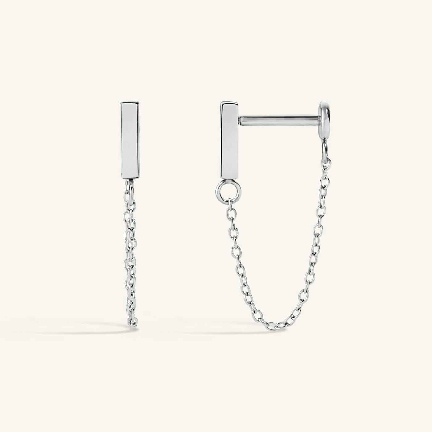 Little Bar Chain Nap Earrings - Silver