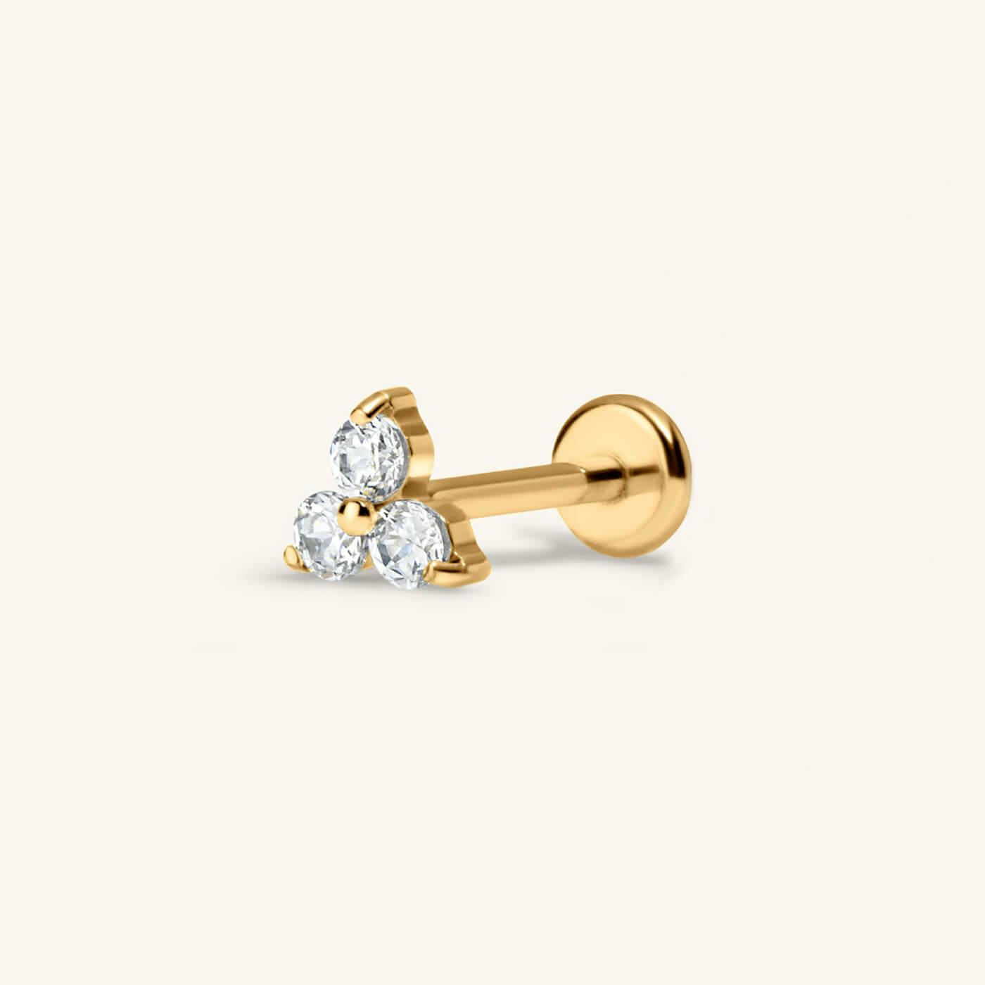 Mini Crystal Trinity Push Pin Flat Back Earring (Titanium - Gold)
