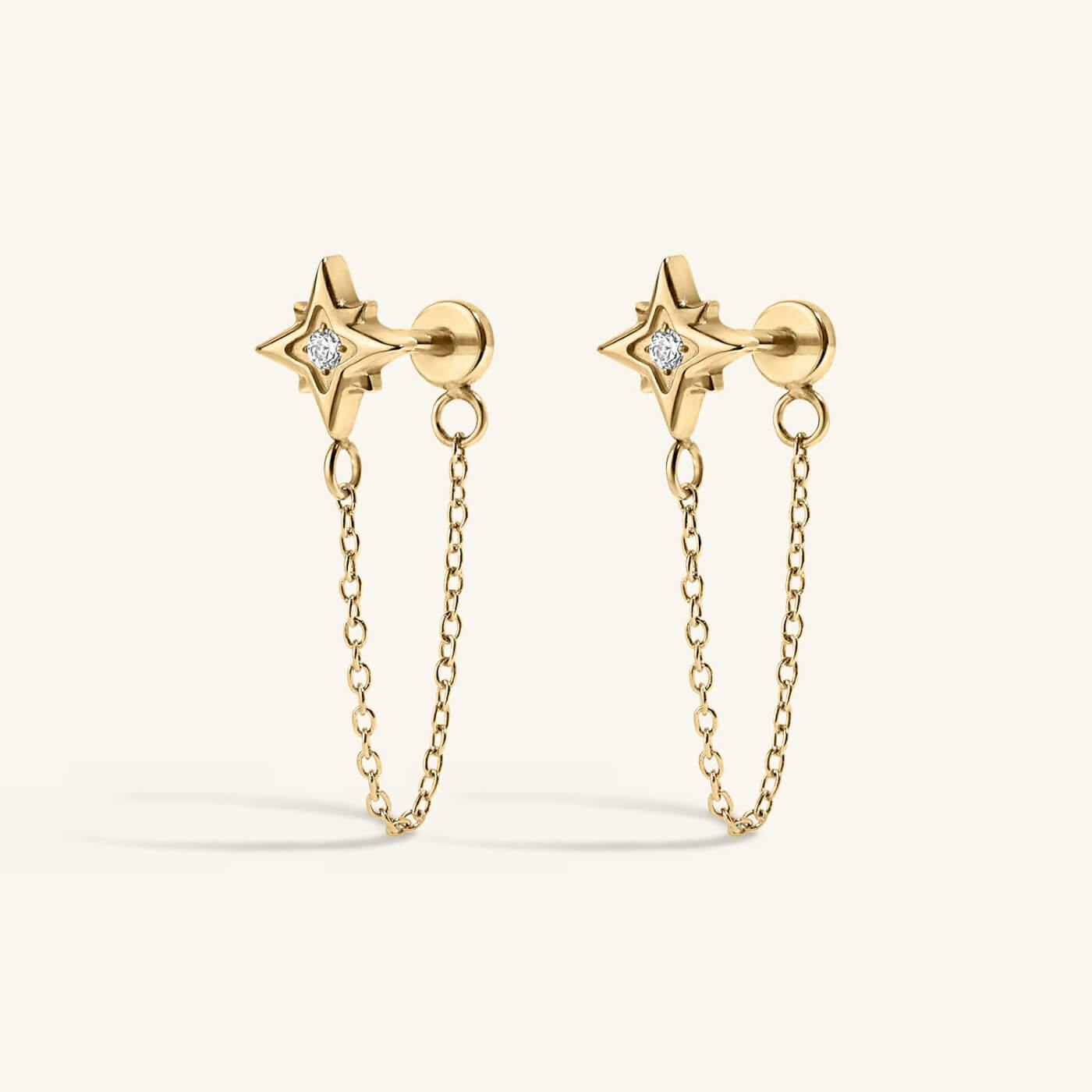 North Star Chain Nap Earrings - Gold