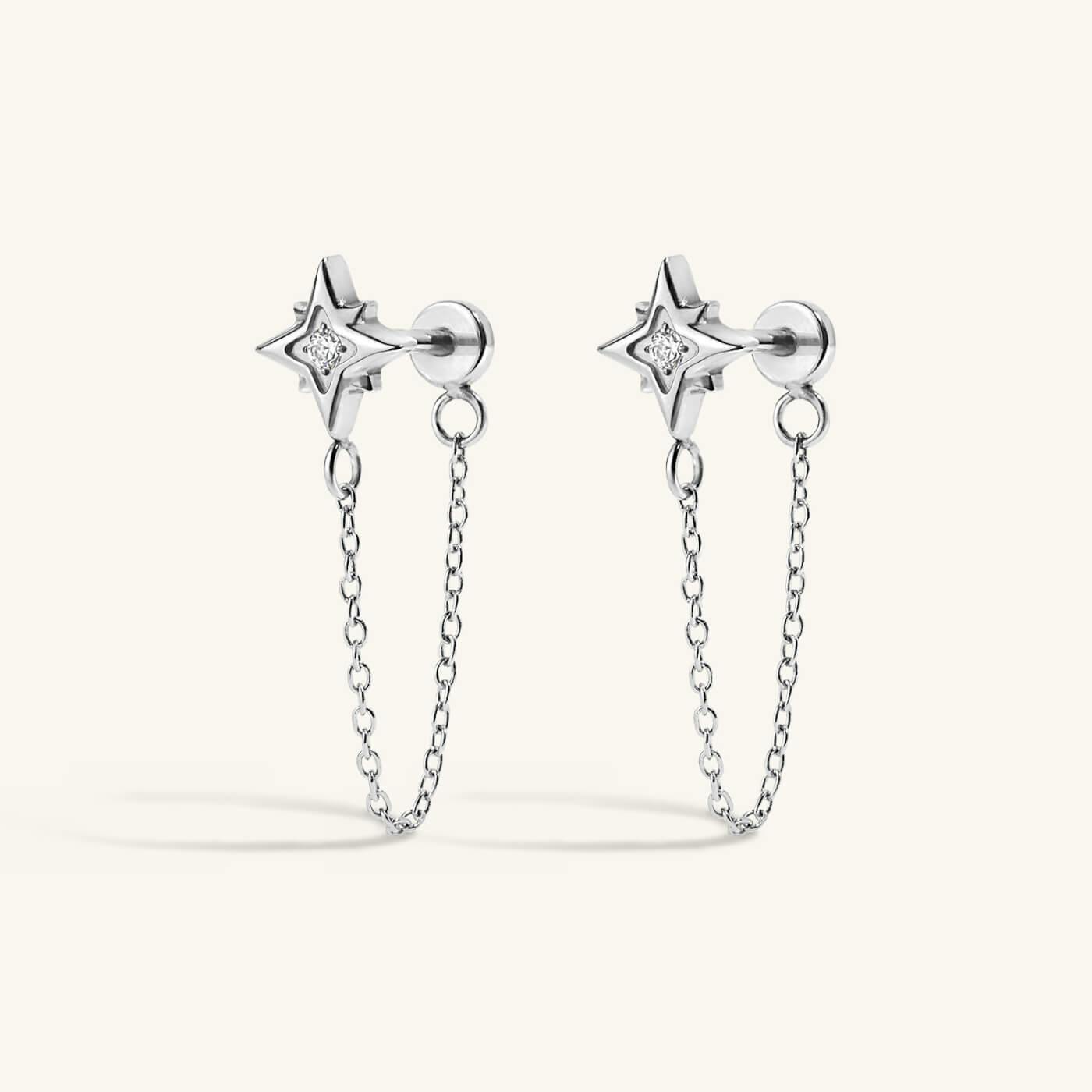 North Star Chain Nap Earrings - Silver