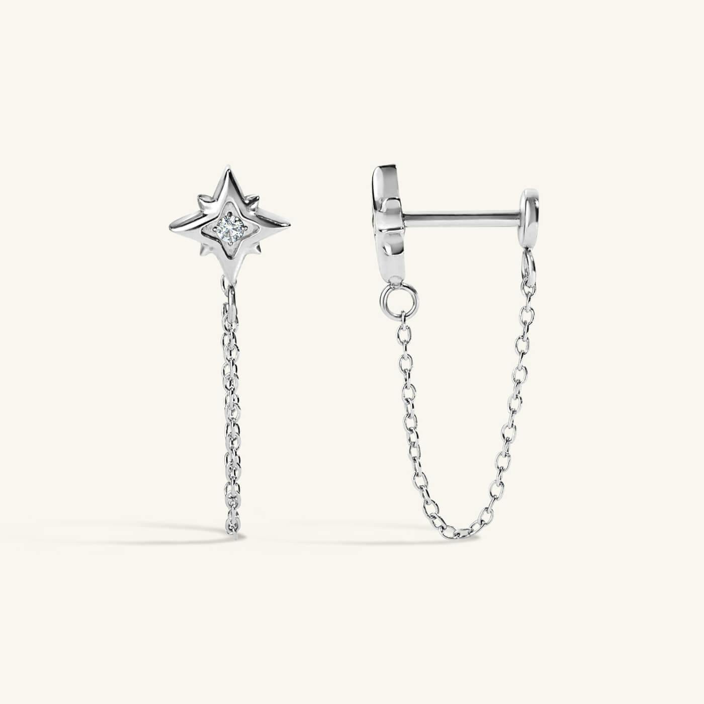 North Star Chain Nap Earrings - Silver