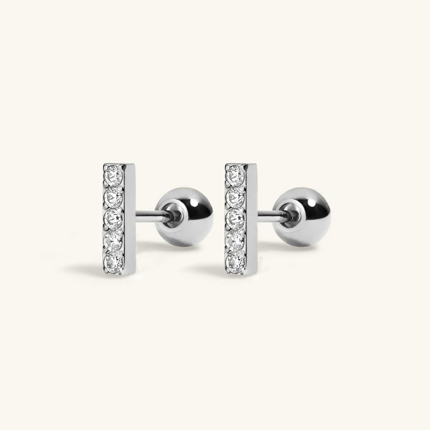 Pave Bar Studs in Titanium (Silver)
