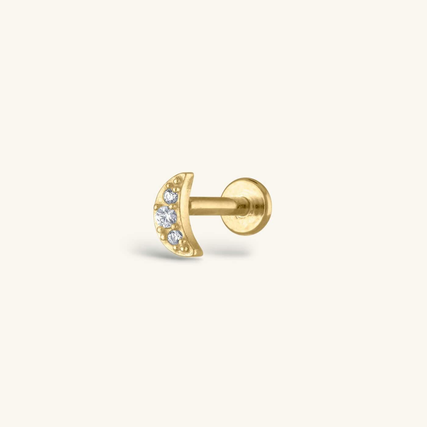 Pave Moon Threaded Flat Back Earring (Titanium - Gold)