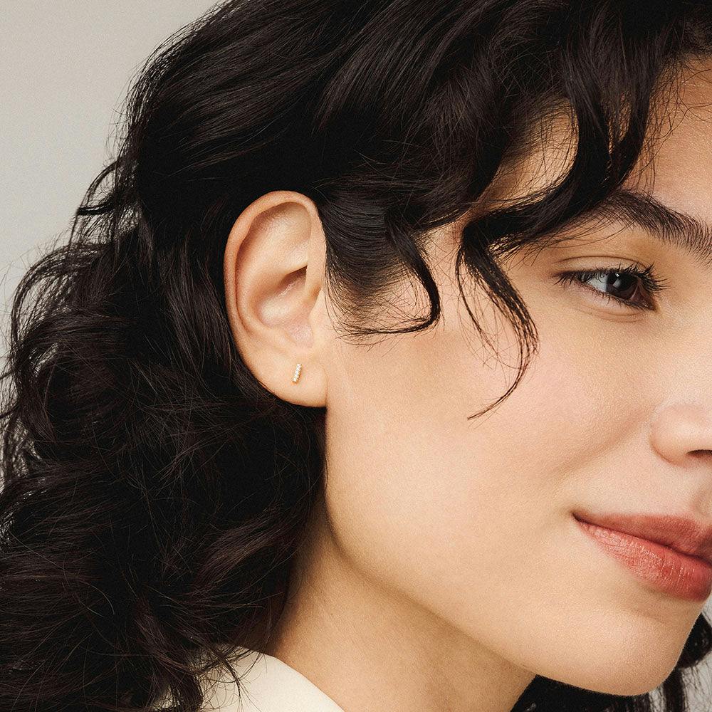 Pave Bar Nap Earring in Gold on model