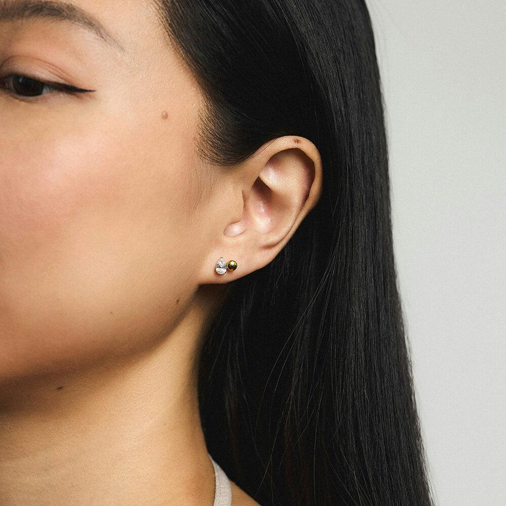 Toi Et Moi Sphere and Pear Nap Earrings - Gold - On Model