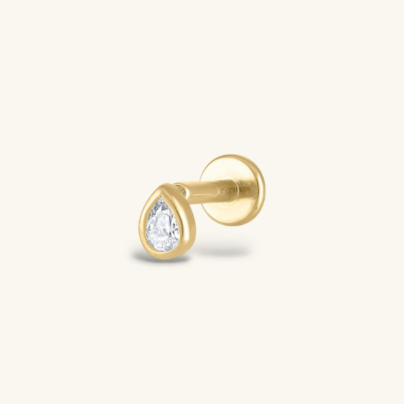 Tiny Dewdrop Threaded Flat Back Earring (Titanium - Gold)