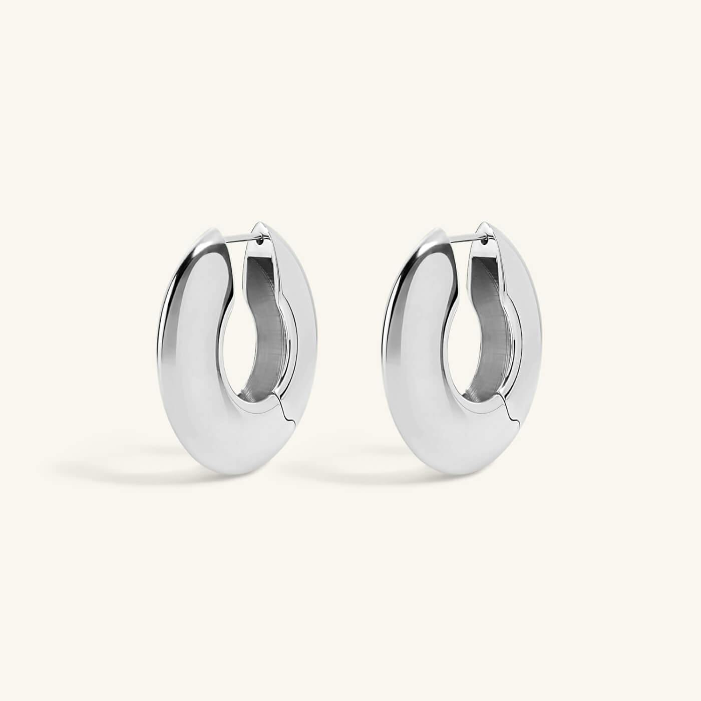 Puffy Disc Hoops - Silver
