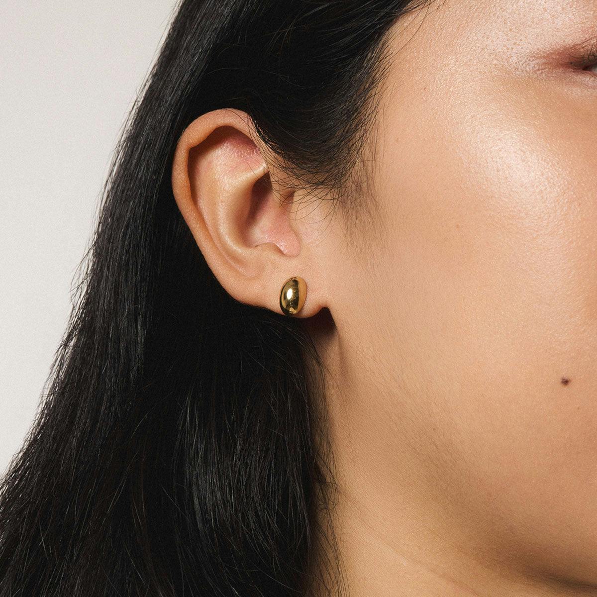 Mini Oval Studs in Gold - On Model