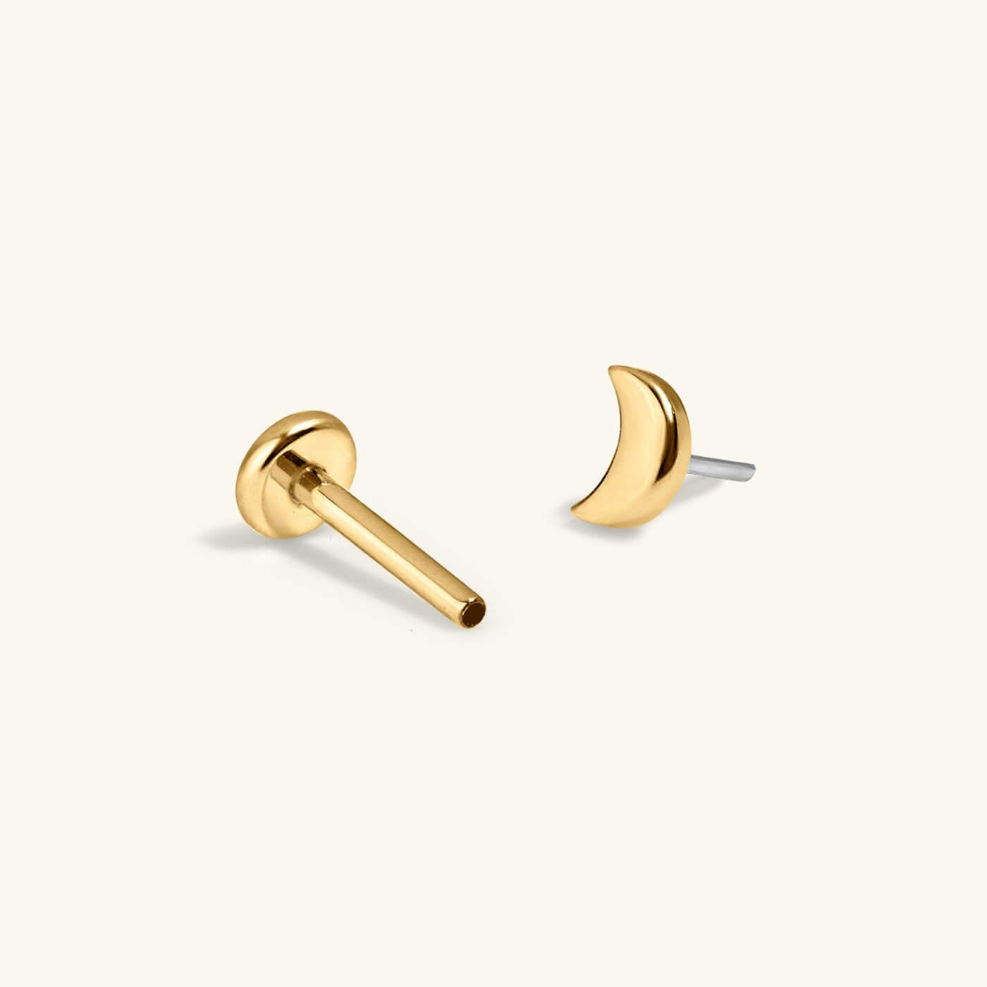 Classic Moon Push Pin Flat Back Earring (Titanium - Gold)