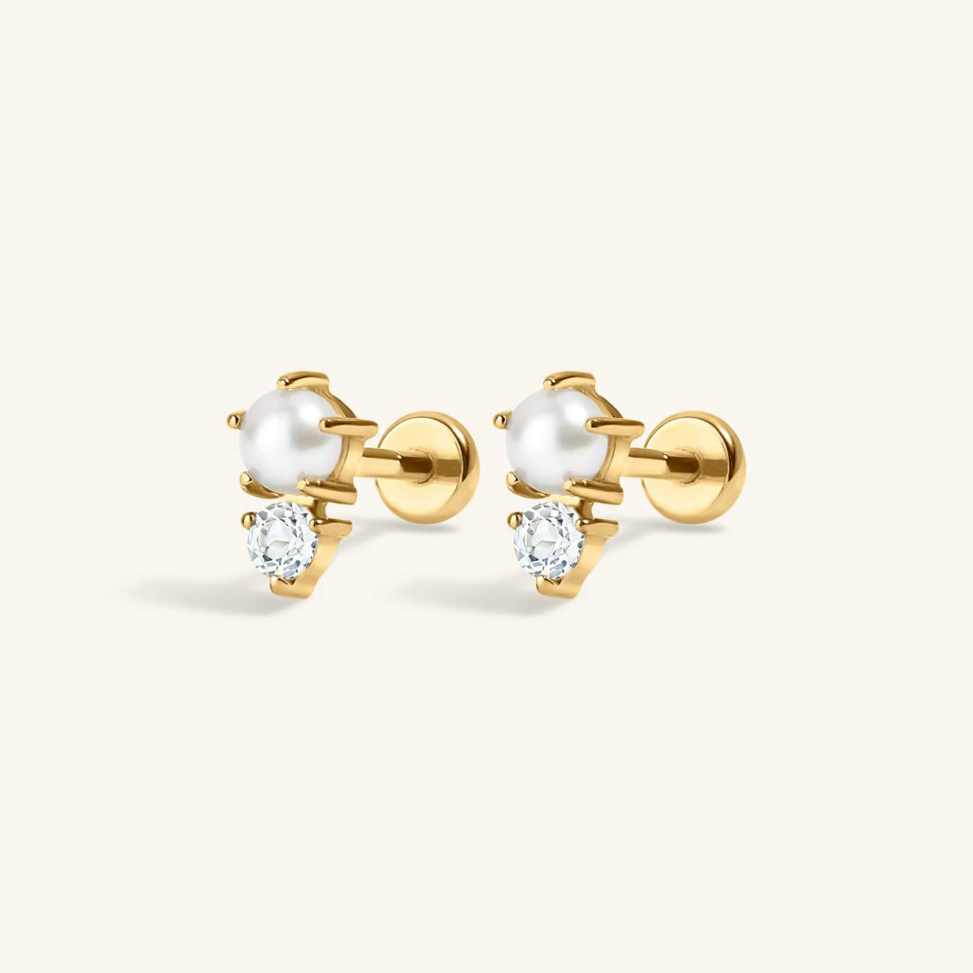 Pearl and White Topaz Nap Earrings in Titanium (Gold)