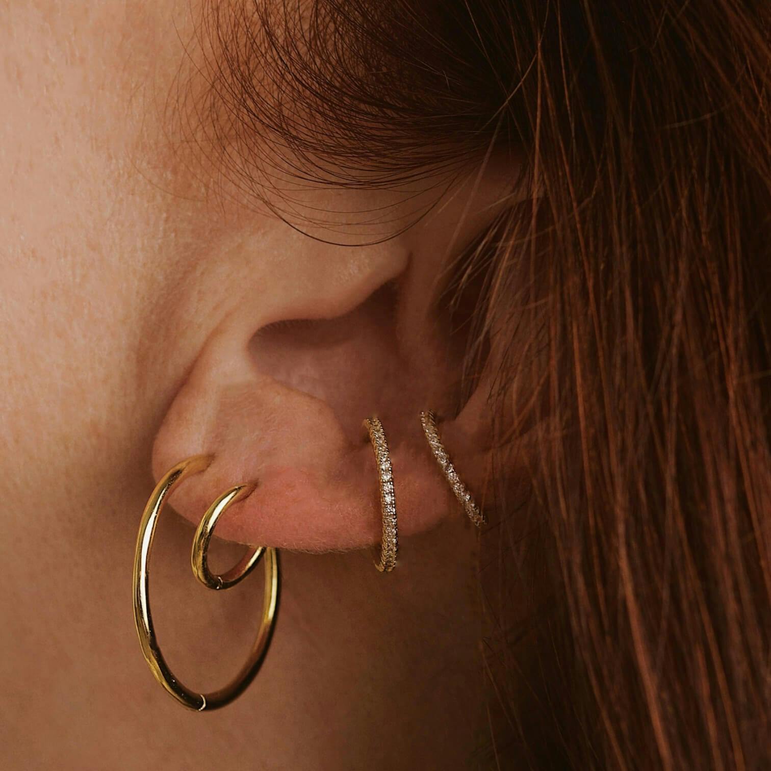 Classic 1" Hoops in Titanium (Gold) on model