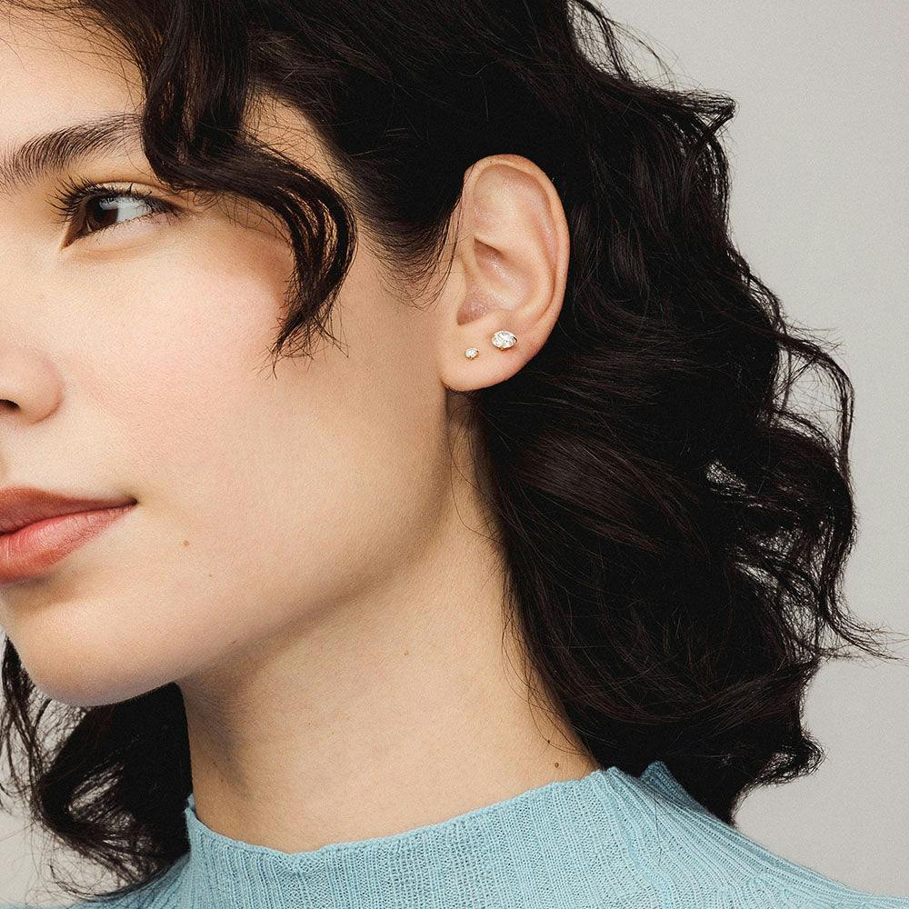 Celestial Crystal Nap Earrings (Gold, 3mm and 6mm) on model