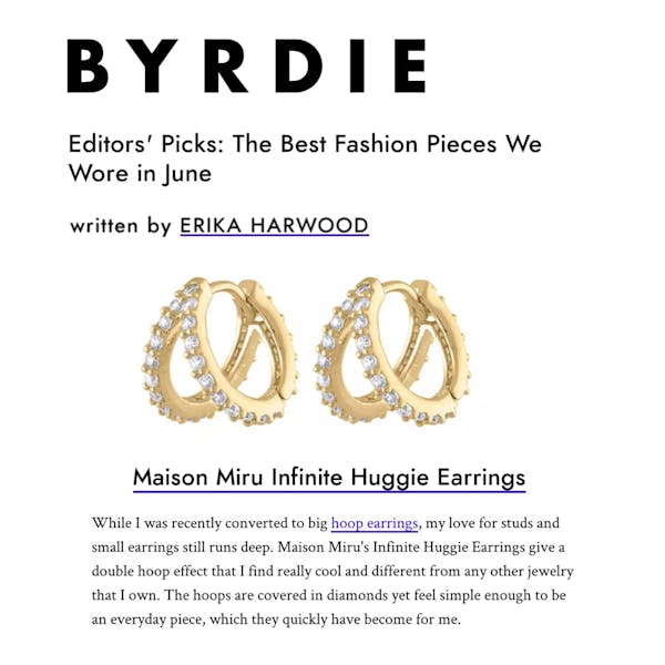 Our Infinite Huggie Earrings as seen on Byrdie