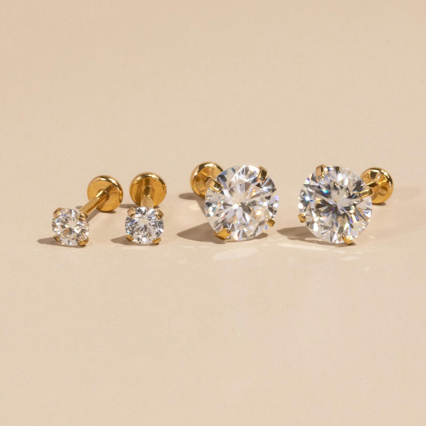 Celestial Crystal / Moissanite Nap Earrings (Gold, 3mm and 6mm) size comparison