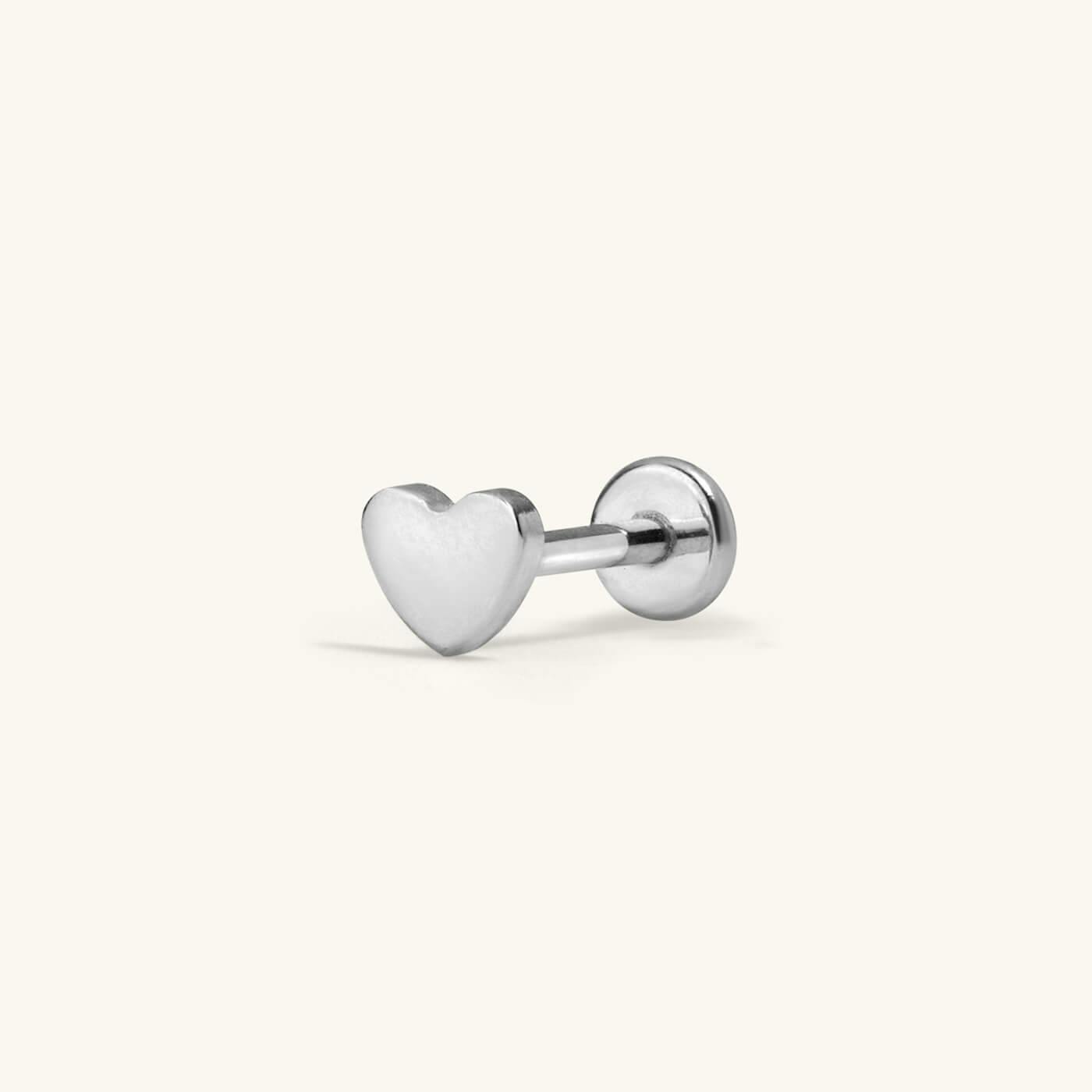 Classic Heart Push Pin Flat Back Earring (Titanium - Silver)