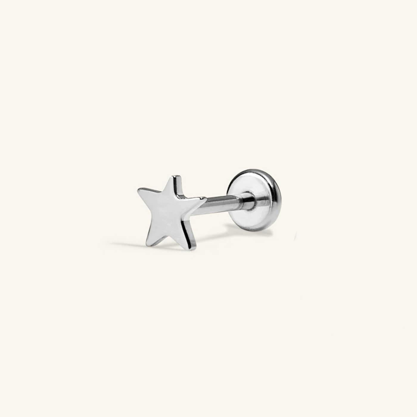 Classic Star Push Pin Flat Back Earring (Titanium - Silver)