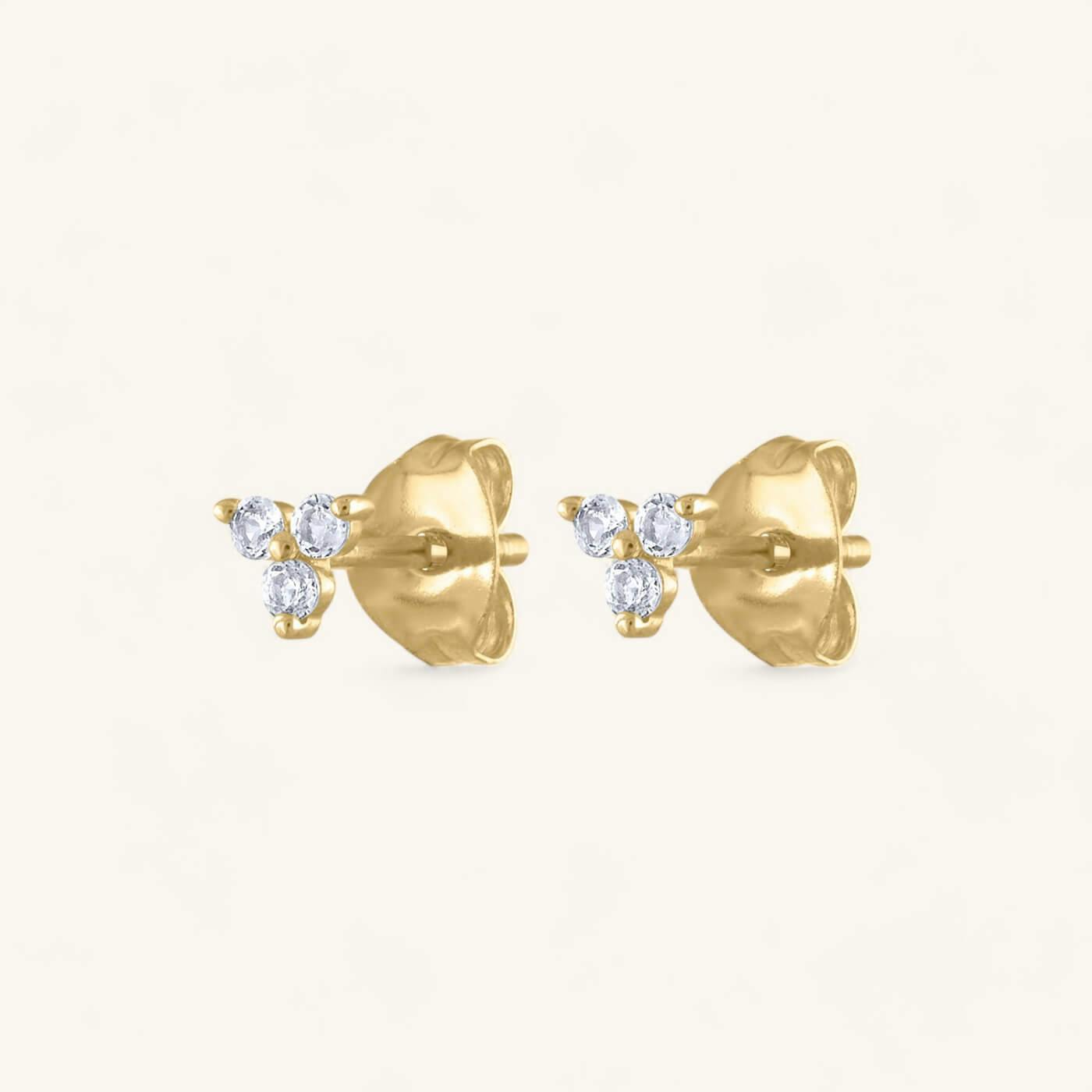 Crystal Trinity Studs in 14k Gold