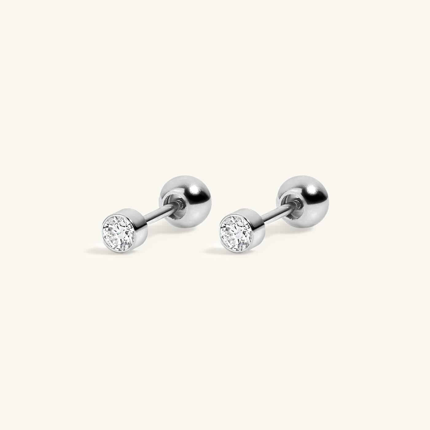 Tiny Crystal Studs in Titanium (Silver)