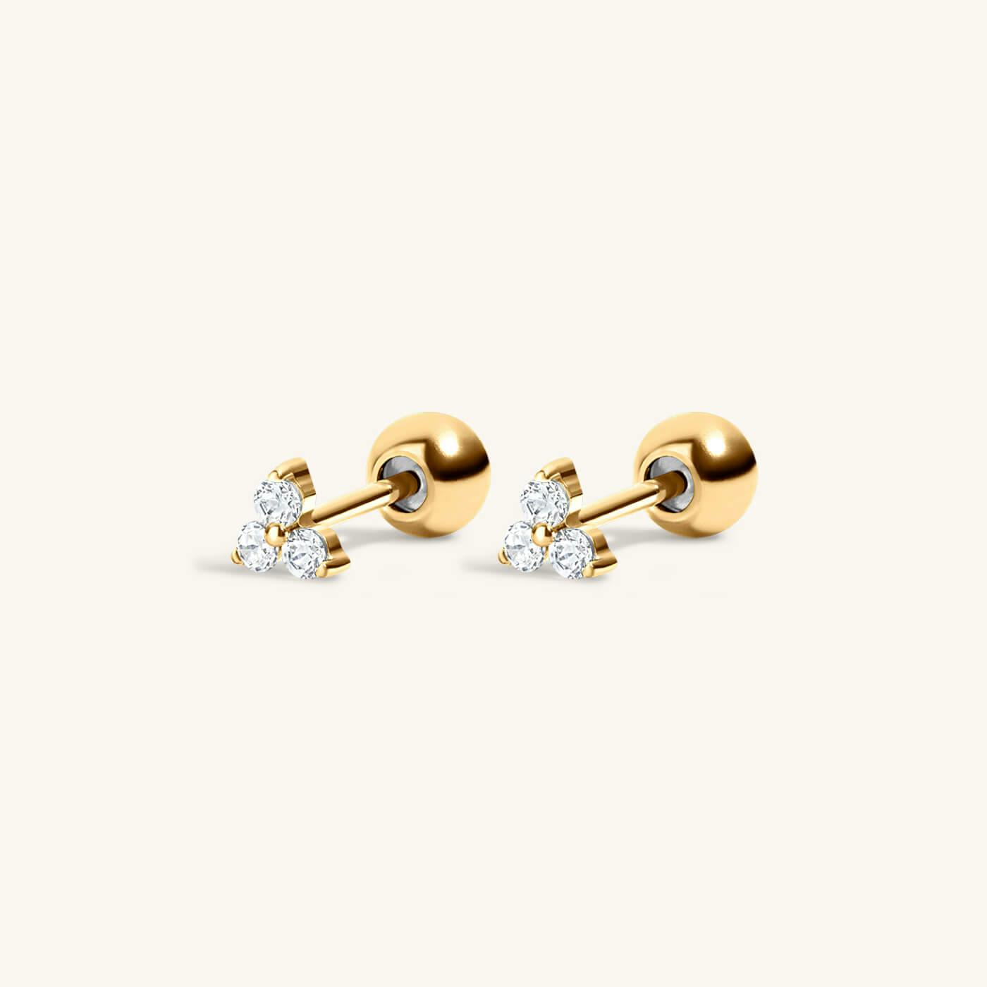 Mini Crystal Trinity Studs in Titanium (Gold)