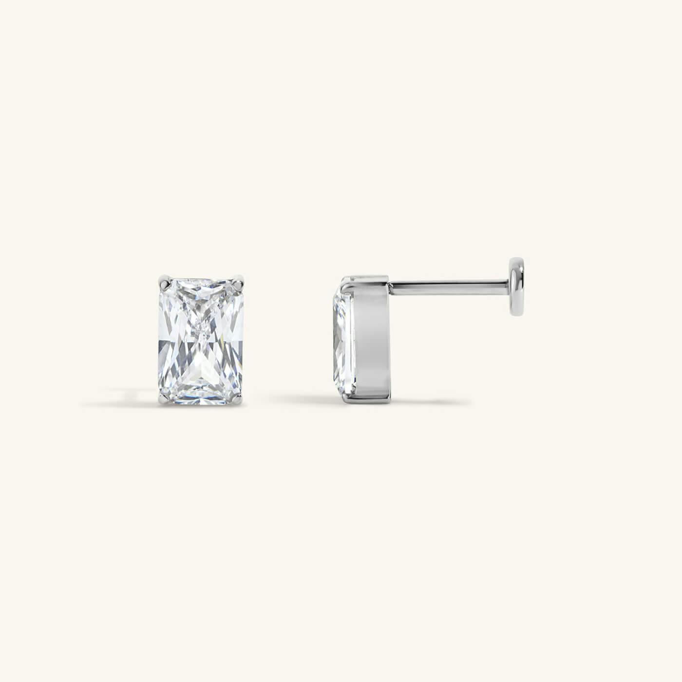 Celestial Crystal Emerald Cut Nap Earrings - Silver