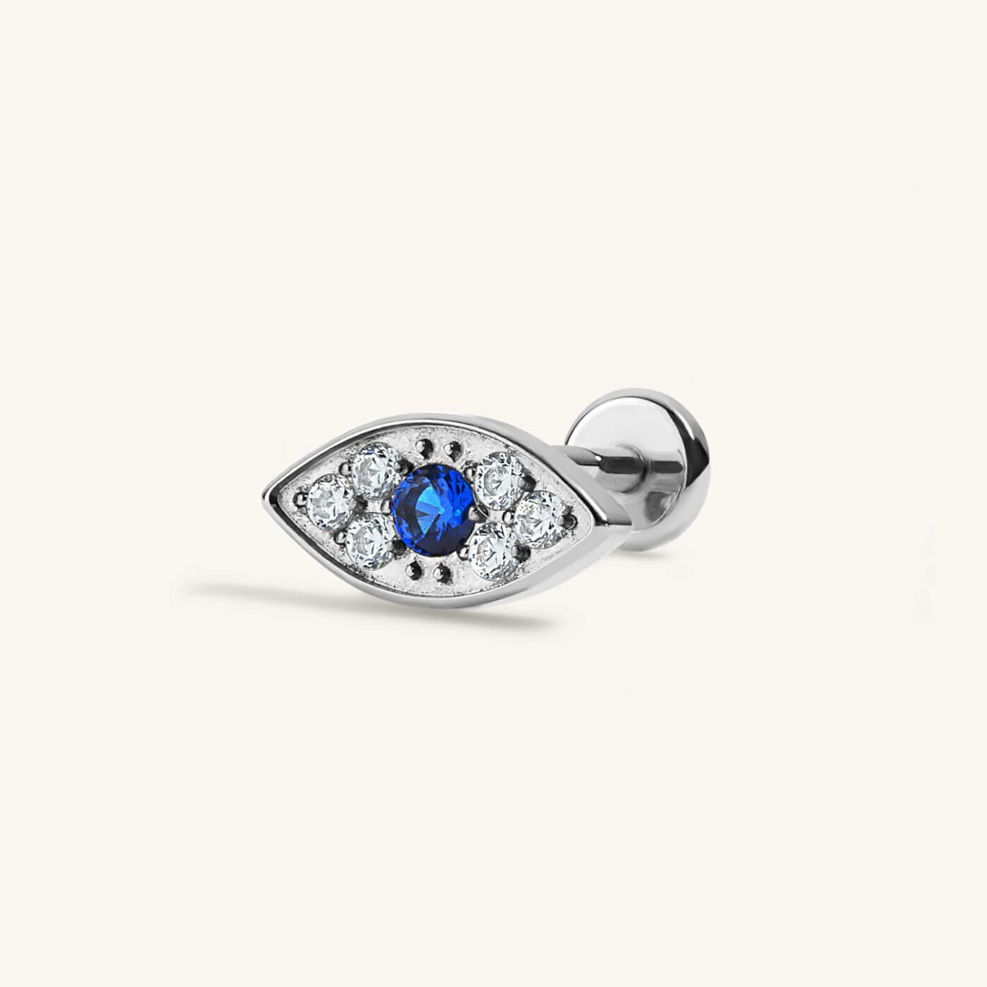 Evil Eye Push Pin Flat Back Earring (Titanium - Silver)