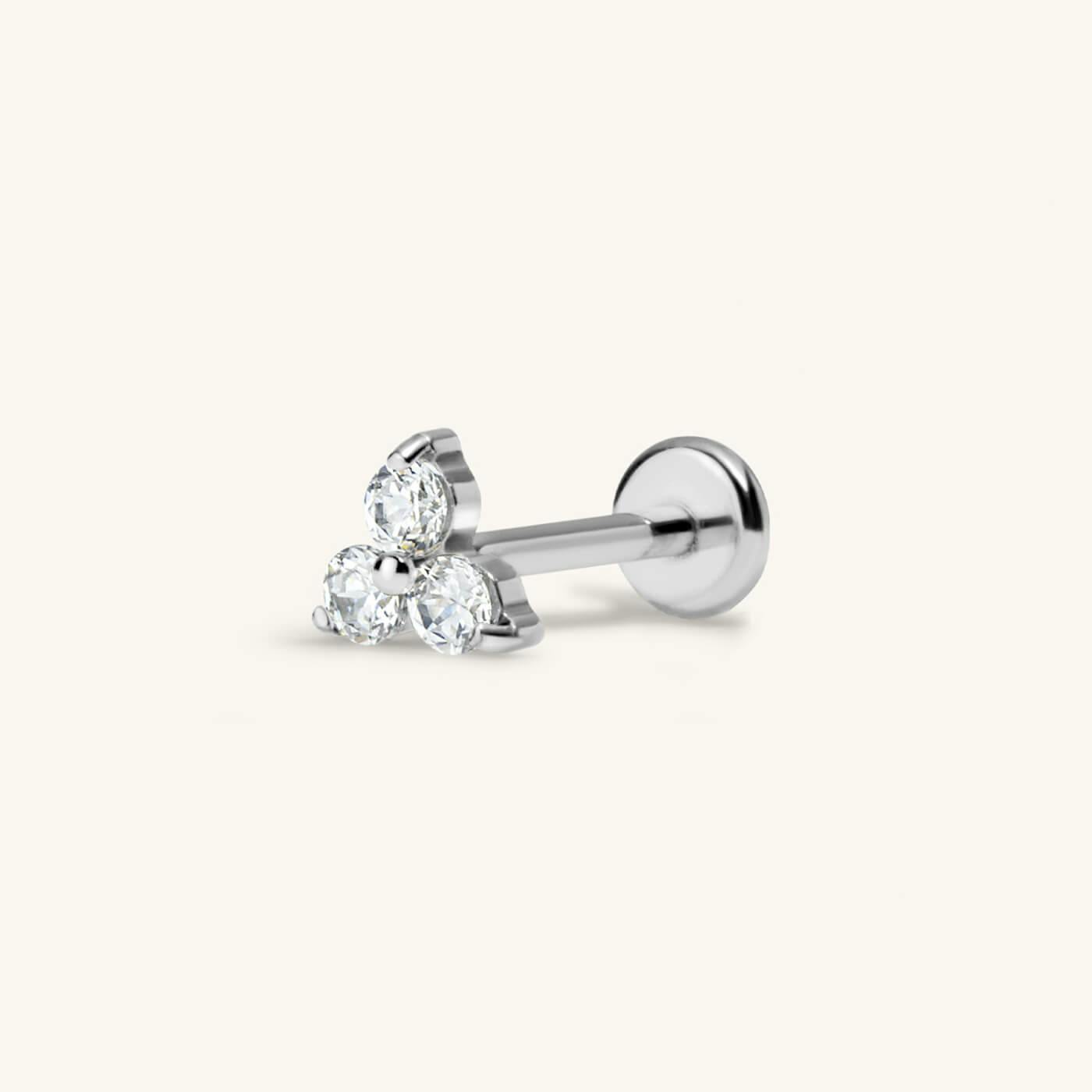 Mini Crystal Trinity Push Pin Flat Back Earring (Titanium - Silver) 