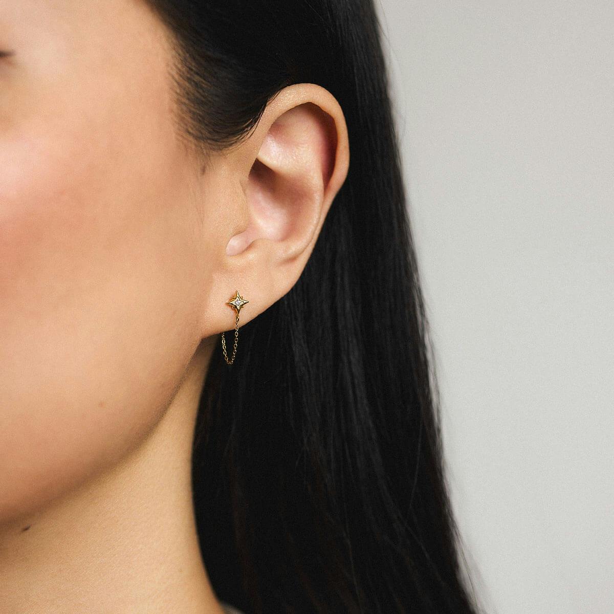 North Star Chain Nap Earrings - Gold (On Model)