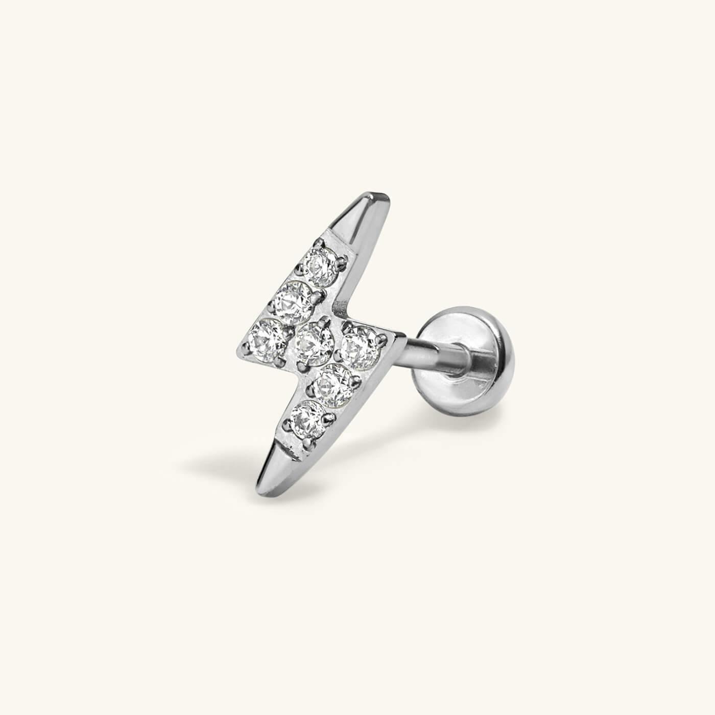 Pave Lightning Push Pin Flat Back Earring (Titanium - Silver)