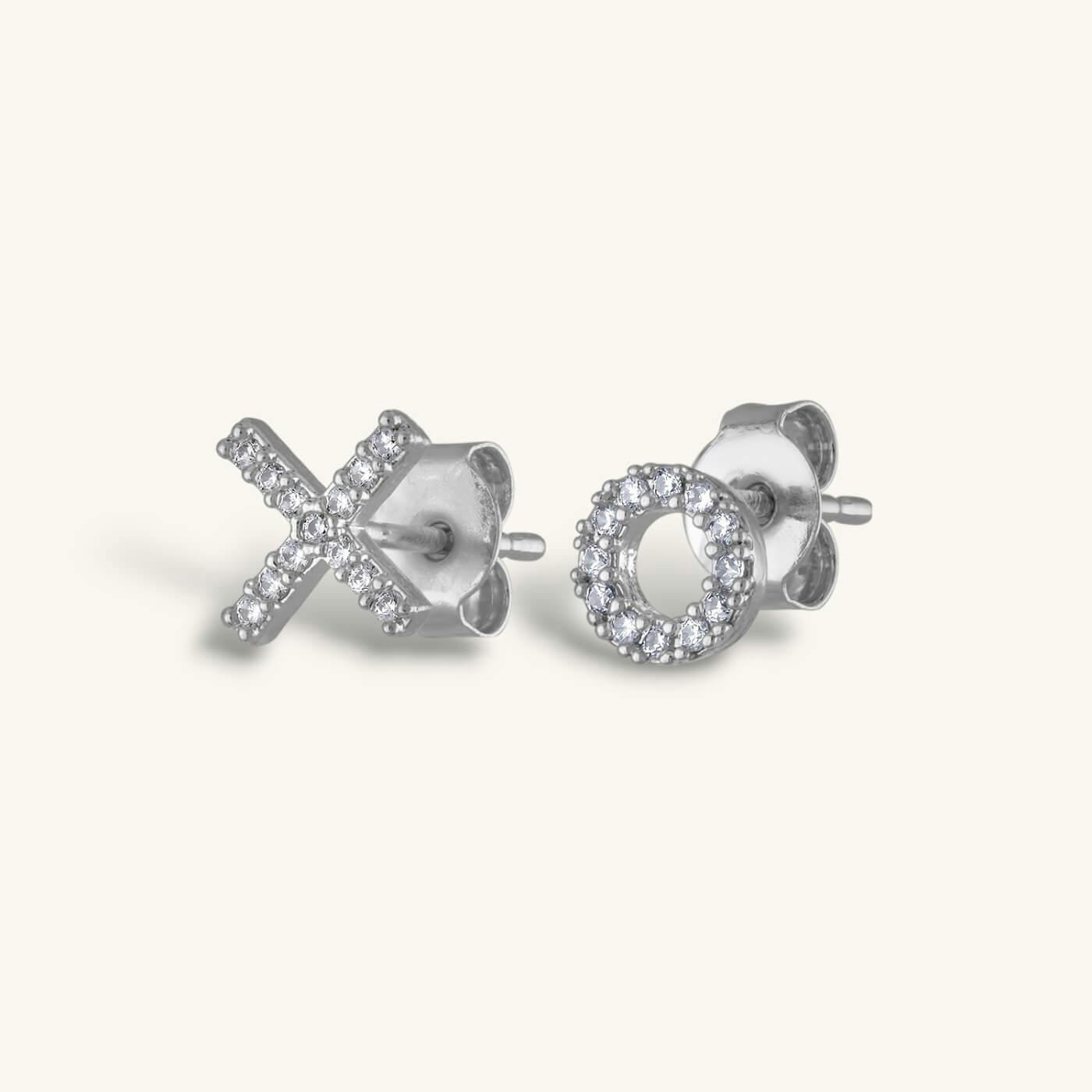 Pave X and O Studs in Sterling Silver