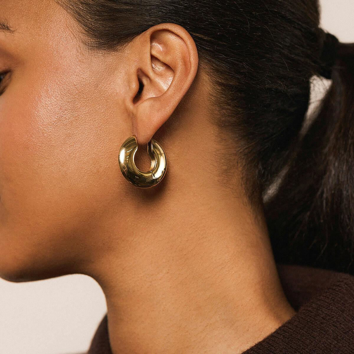 Puffy Disc Hoops - Gold - On Model