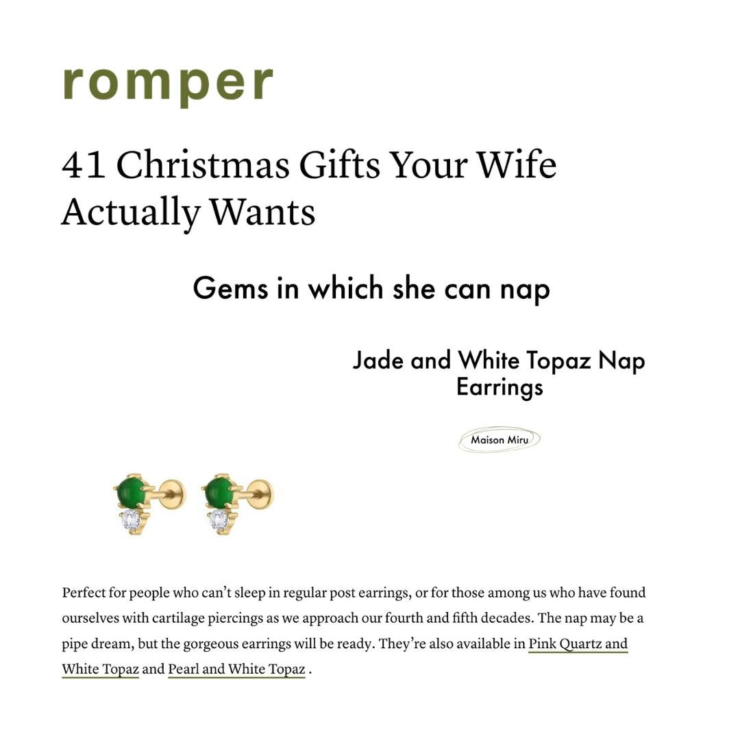 Our Jade and White Topaz Nap Earrings as seen on Romper