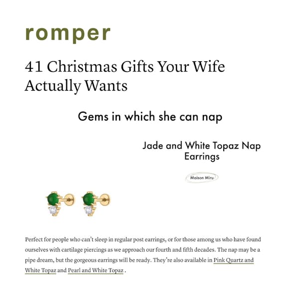 Our Jade and White Topaz Nap Earrings as seen on Romper