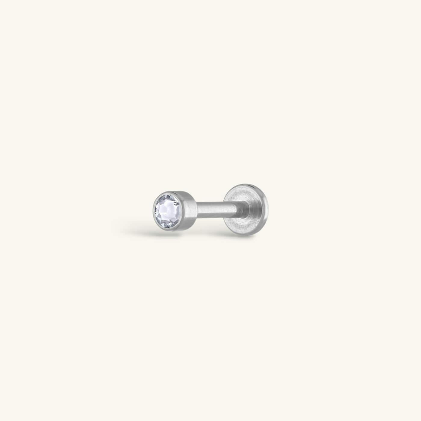 Tiny Crystal Threaded Flat Back Earring (Titanium - Silver)