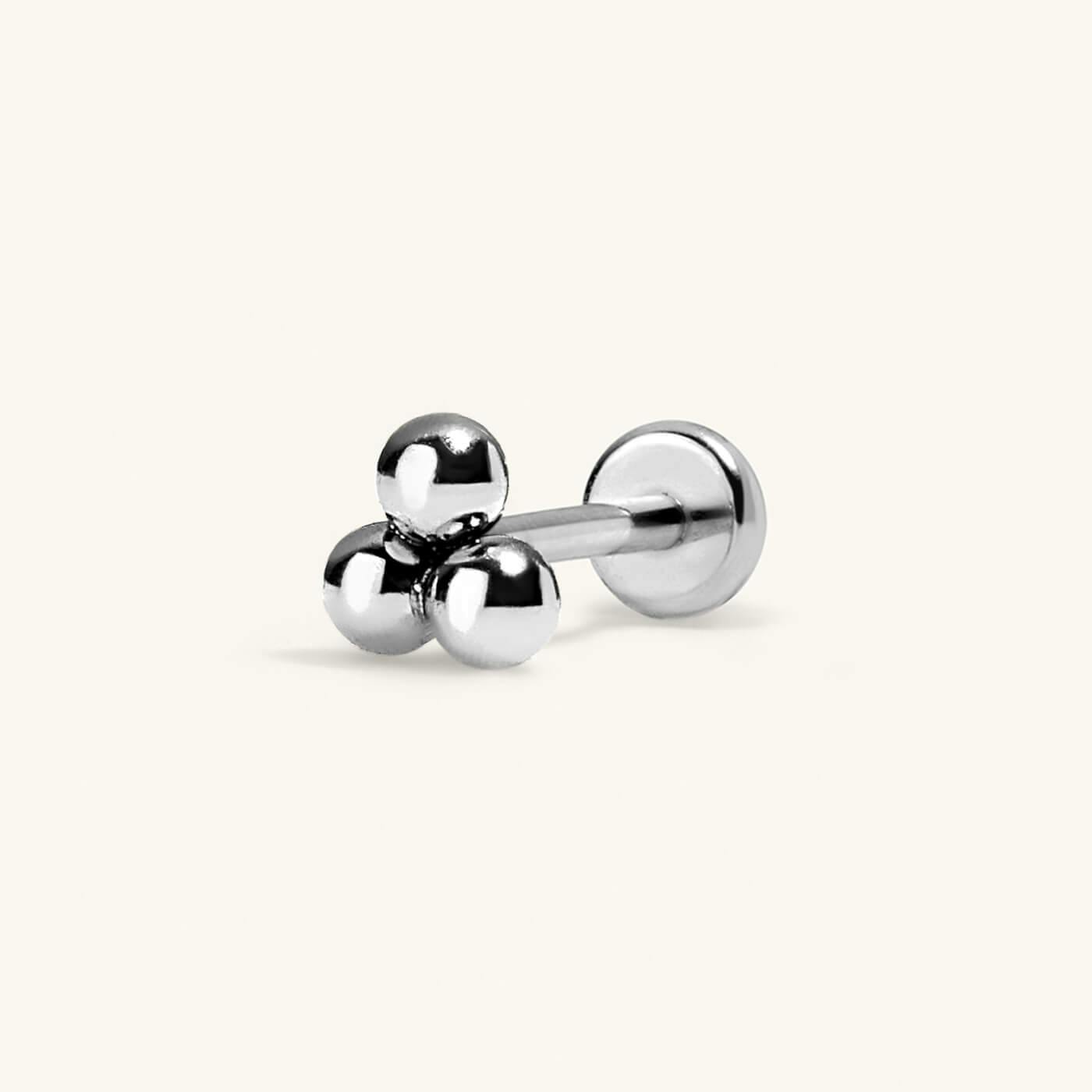 Tiny Trinity Push Pin Flat Back Earring (Titanium - Silver) 