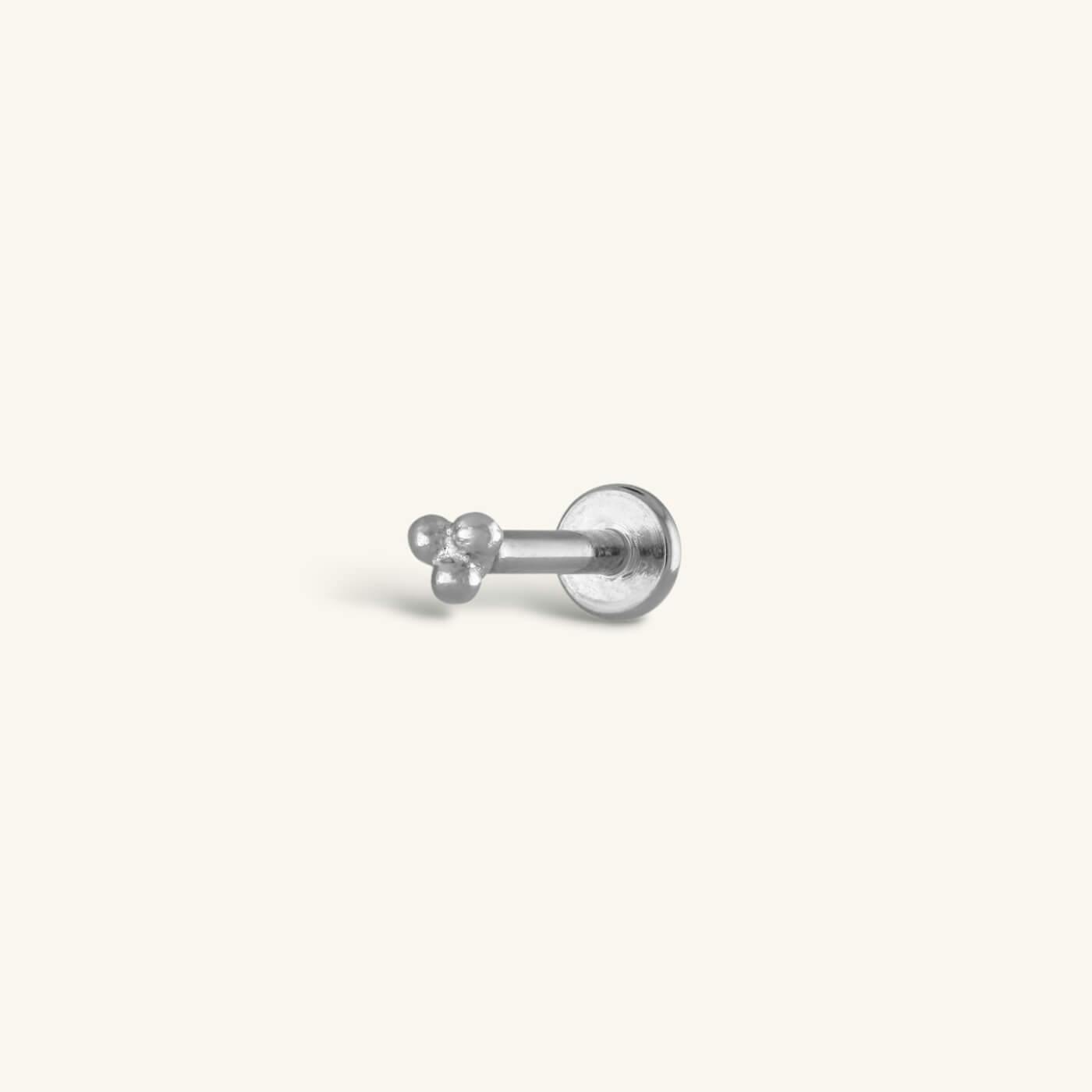 Tiny Trinity Threaded Flat Back Earring (Titanium - Silver)