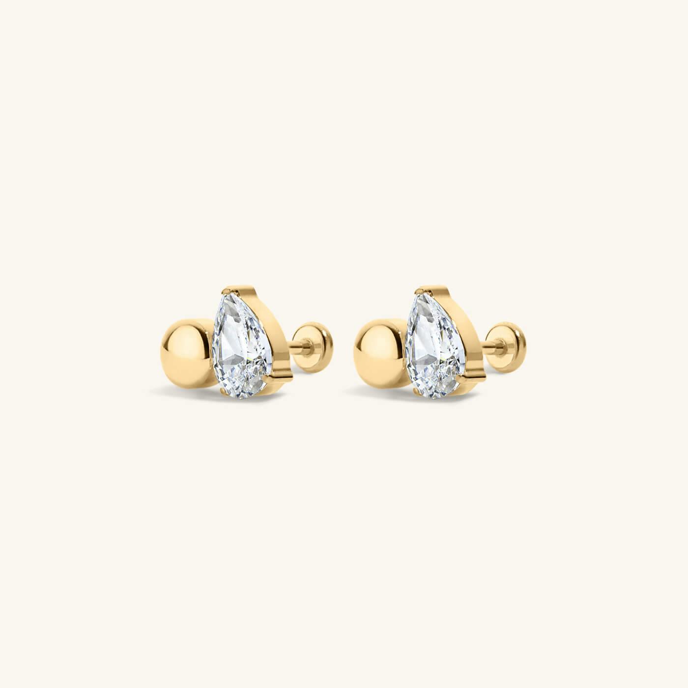 Toi Et Moi Sphere and Pear Nap Earrings - Gold