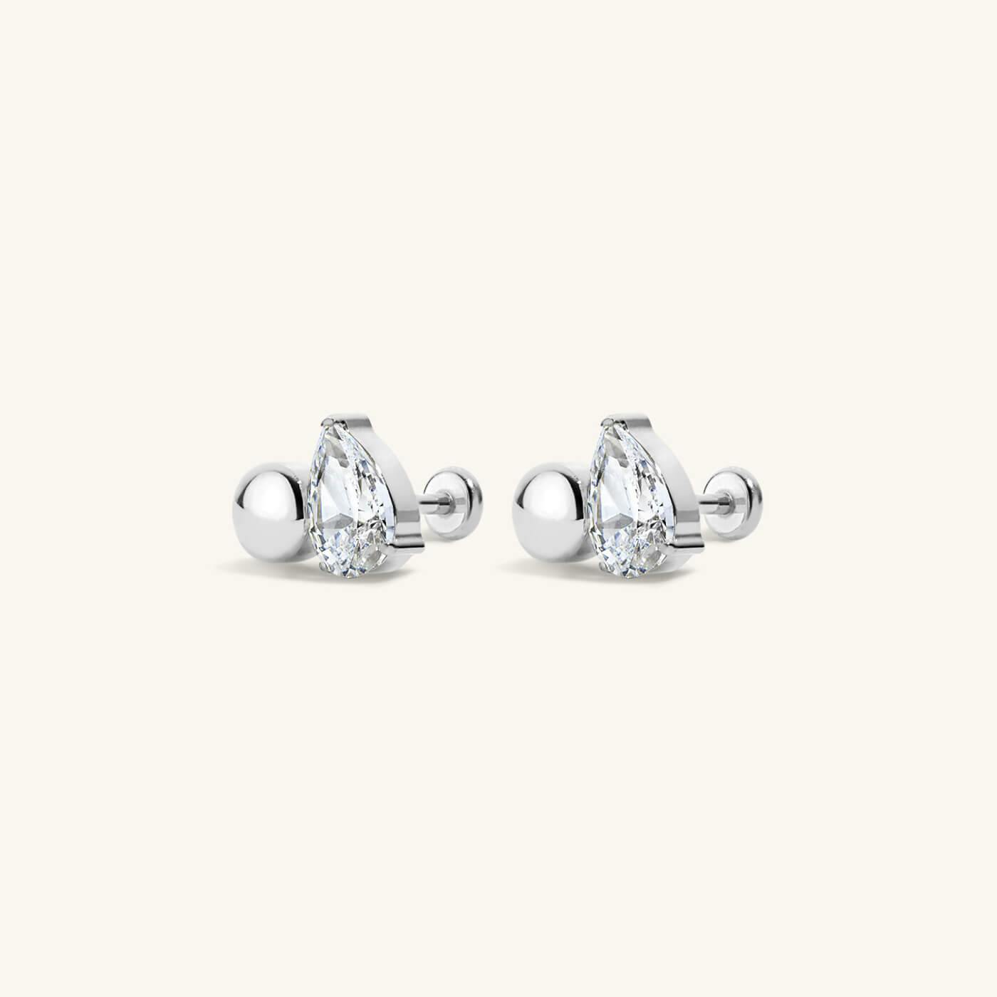 Toi Et Moi Sphere and Pear Nap Earrings - Silver