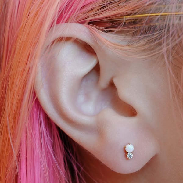 Wish and Hope Opal Push Pin Flat Back Earring (Titanium - Gold) on model