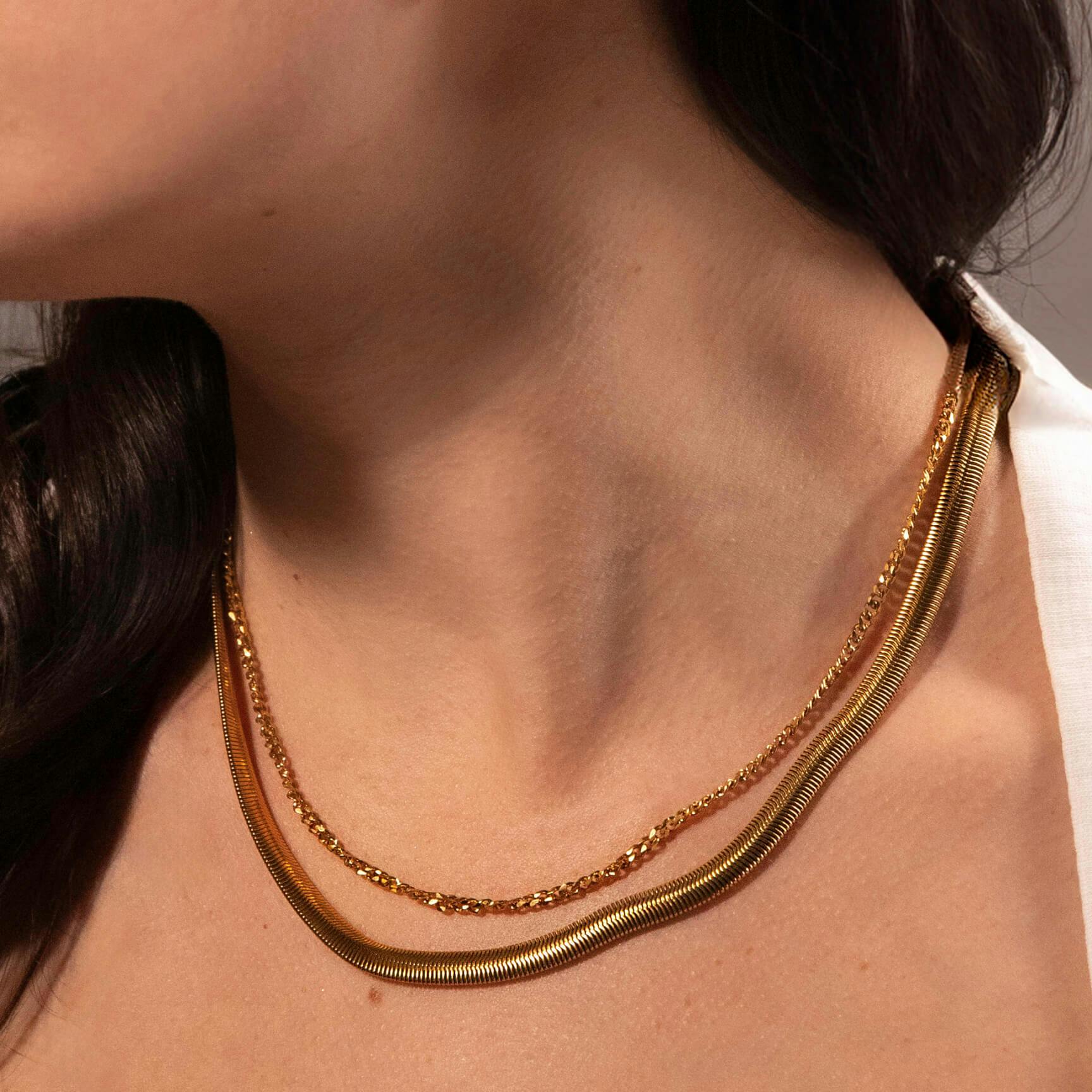 Bold Necklace Duo in Gold on model